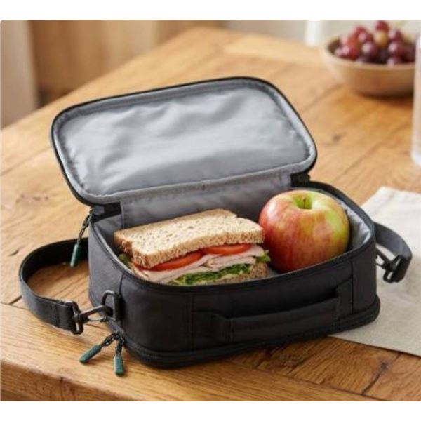 Roots Compact Lunch Bag in Black with Dual Zipper Design