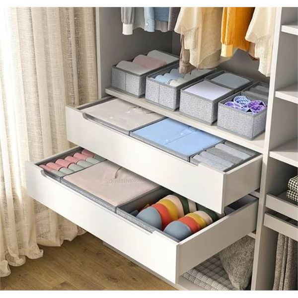 DIMJ Drawer Organizers - 12 Pack Foldable Closet & Sock Organizers, Fabric Dresser Drawer Dividers