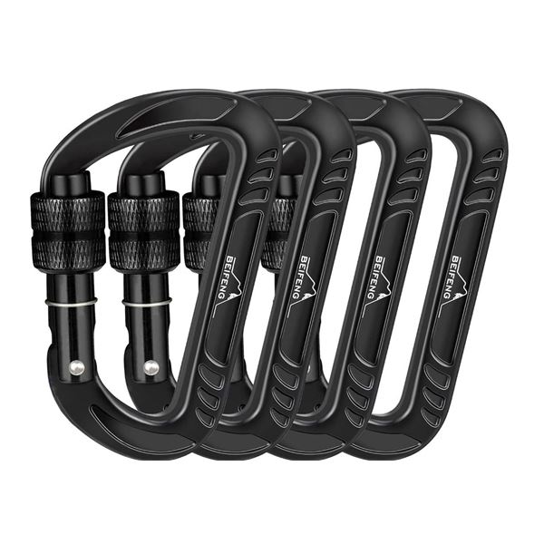 Pack of 4 - BEIFENG Heavy Duty Lightweight Locking Carabiner Clips 12KN D Ring