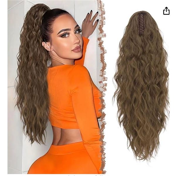 Lot of 3 - Feshfen Claw Clip Ponytail Hair Piece  Moss Brown, 26 Inches