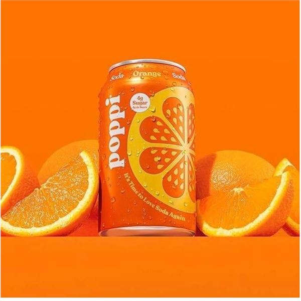 12 Poppi Orange Prebiotic Sodas, 355ml Each