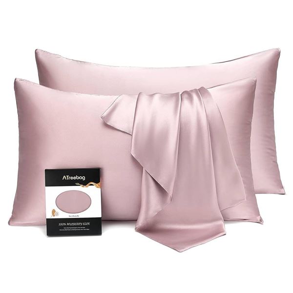 ATreebag Silk Pillow Cases 2 Pack with Hidden Zipper 100% Mulberry Silk Pillowcase  (Light Plum, Sta