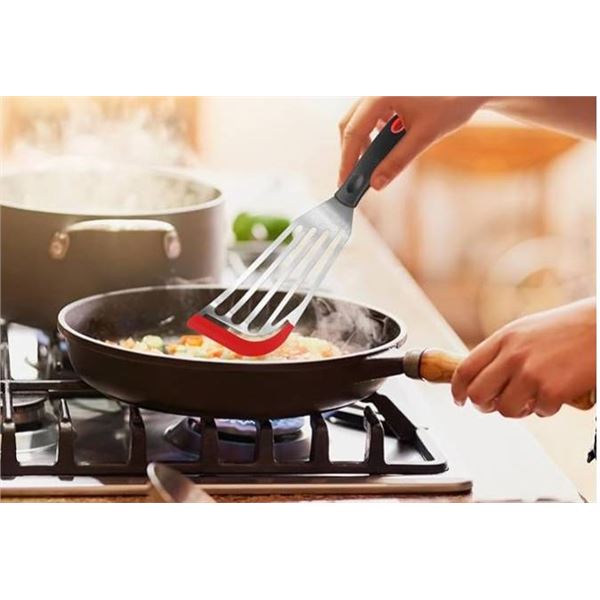 Fish Turner Spatula Set, 2pcs Silicone-Tip Slotted Stainless Steel Spatulas