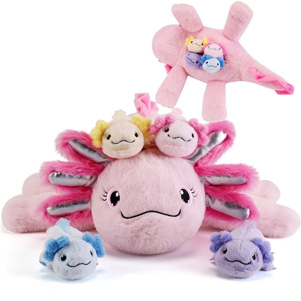 Gnomatic Snuggly Axolotl Mommy with 4 Babies Plush Set