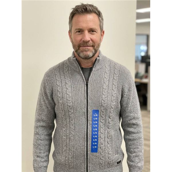 Buffalo David Bitton Full-Zip Gray Knit Sweater with Plaid Lining