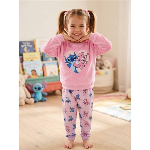 Disney Stitch Girls’ XS (4/5) Pink 2-Piece Pajamas