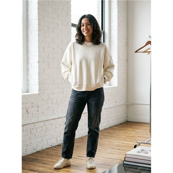 Roxy White Crewneck Sweatshirt with Chest Embroidery Size Small