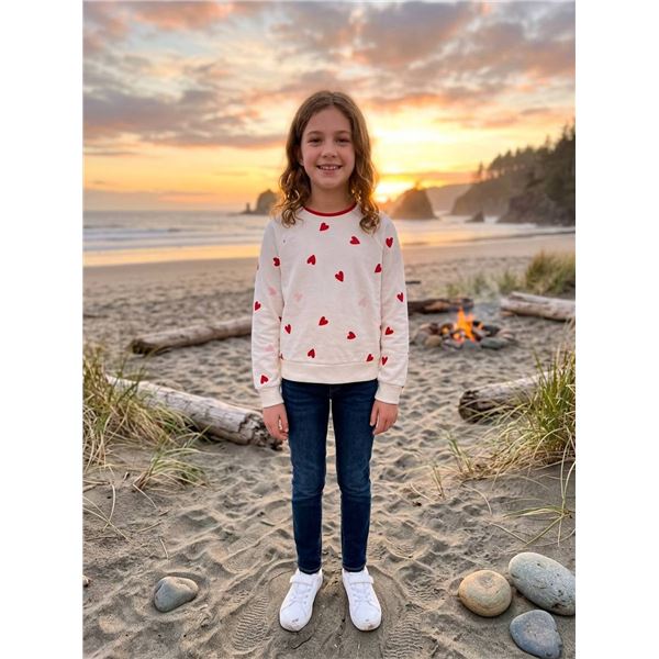 Gap Kids Crew Sweatshirt With Heart Pattern, Size Large (10/12)