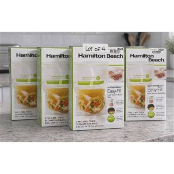 4 Hamilton Beach Nutrifresh Easy-Fill Quart Vacuum Sealer Bags