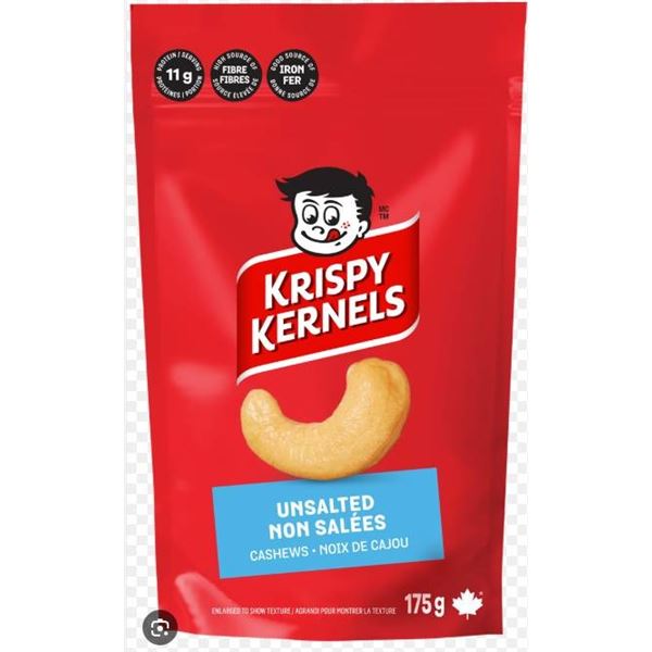 Krispy Kernels Unsalted Cashews, 8 x 175g Packs