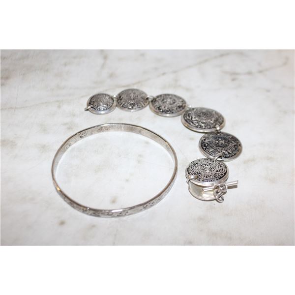 2 BRACELETS SILVER PLATED - BOTH STAMPED 925 BUT- HAVE BEEN ACID TESTED AND ARE ONLY LIGHTLY SILVER 