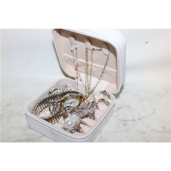 TRAVELING JEWELRY BOX FULL OF JEWELRY