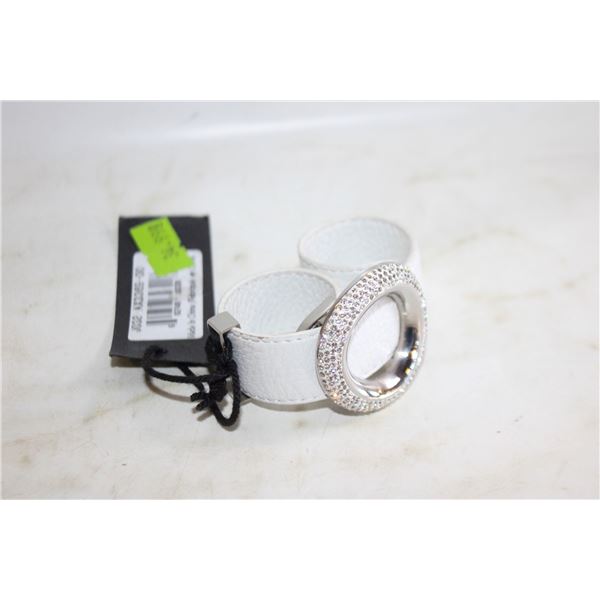 WHITE LEATHER WRAP BRACELET & CRYSTAL CIRCLE NEW