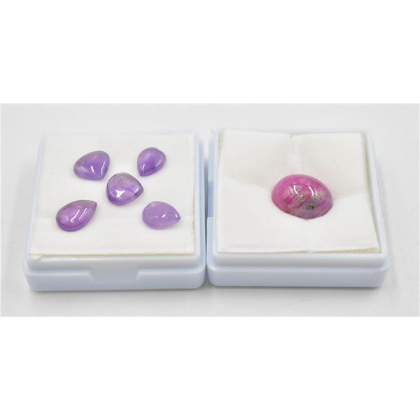 #143- NATURAL RED RUBY 14.90CT /AMETHYST 9.95 CT RB HEATED 8.9 X 9.2 MM /UNTREATED AMT 8.9 X 9.2 MM 