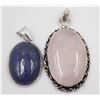 Image 1 : #231-NATURAL LAPIZ & ROSE QUARTZ PENDANT HEALING MINERAL/ UNTREATED/SILVERPLATE /2PCS