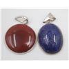 Image 1 : #234-NATURAL LAPIZ & CAMELIAN PENDNAT HEALING MINERAL/ UNTREATED/SILVERPLATE /2PCS