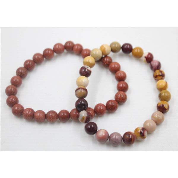 #111-NATURAL SAND STONES & PICTURE JASPER HEALING MINERAL/ ALASTICE /BRACELET /8 MM/75 "