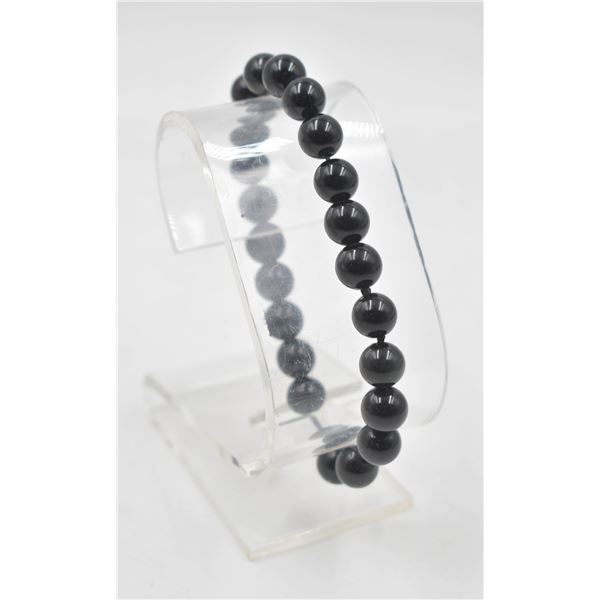 #99- NATURAL BLACK OBSIDIAN BEAD BRACELET 8MM/75" HEALING MINERAL/ ALASTICE
