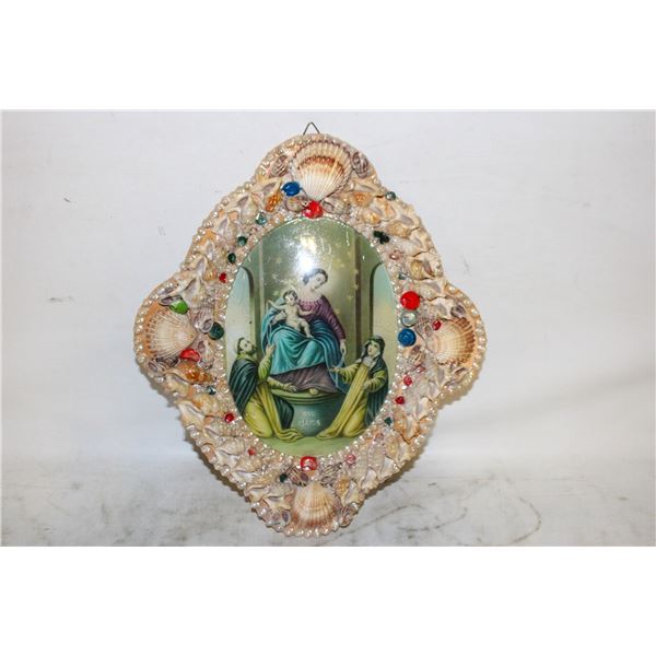 VINTAGE MADDONA MOTHER MARY RELIGIOUS CATHOLIC SPIRITUAL WALL HANGING 12"X10"