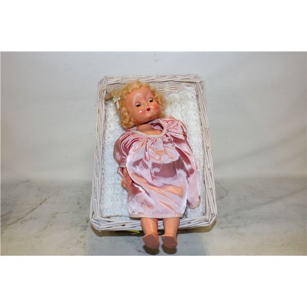 VINTAGE 1930-1940'S DOLL, PINK SATIN DRESS, MADE IN ENGLAND, COLLECTORS