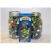 Image 1 : VINTAGE 2 MASON JAR'S OF MARBLES W/CARDINAL MARBLES IN TIN