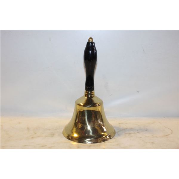 VINTAGE BRASS SCHOOL BELL WITH RINGER, 9"