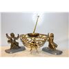 Image 1 : VINTAGE BRASS FOOTED-BOWL STAND, CANDLESTICK, CANDLE SNUFFER, BOOKENDS (1 BASE CRACKED AND MISSING H