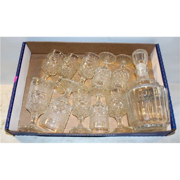 WINE/LIQUOR DECANTER & WINE/LIQUOR GLASSES, 12 PIECES