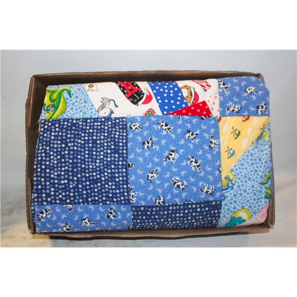 UNFINISHED HOME-MADE QUILT TOP WITH BATTING, 58"X68" COTTON, ESTATE