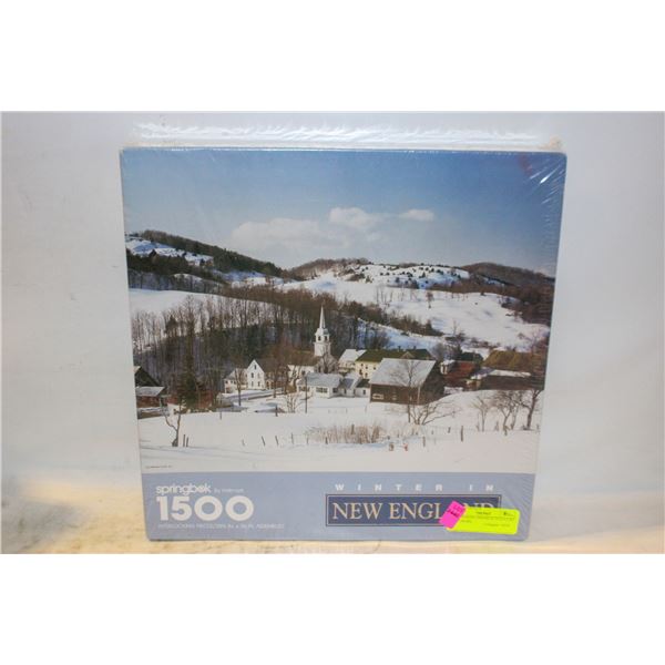 NEW SEALED 1500-PIECE PUZZLE BY HALLMARK, WINTER IN NEW ENGLAND