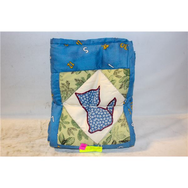 NEW HOME-MADE BABY QUILT 30"X40" KITTENS, FLANNEL BACK