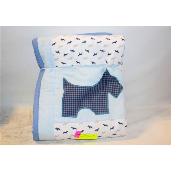 NEW HOME-MADE BABY QUILT 32"X41" PUPPIES, FLANNEL BACK