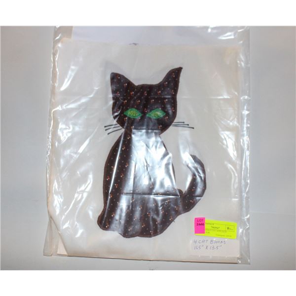 4 RECTANGLE CAT APPLIQUE BLOCKS FOR QUILTS, 11.5"X13.5", COTTON, ESTATE