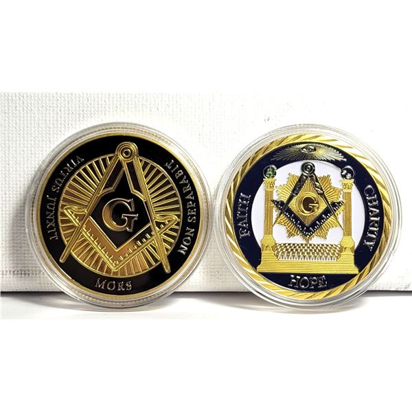 11)  LOT OF 2 ENCAPSULATED FREE MASONS'