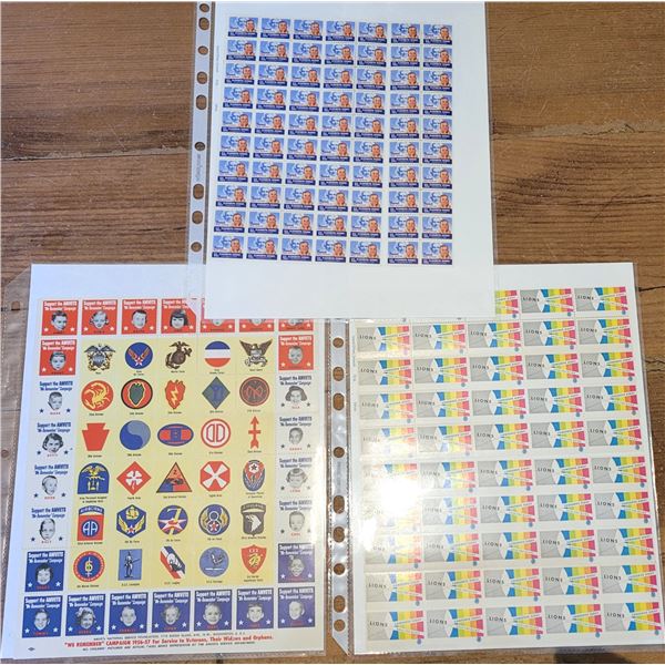 23)  LOT OF 3 FULL SHEETS OF USA CHARITY