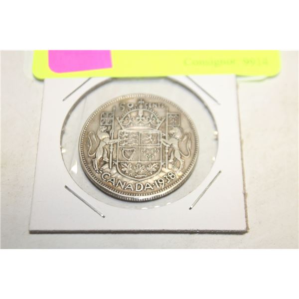 1938 SILVER CANADA 50 CENT COIN