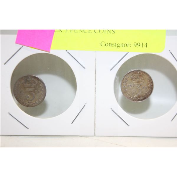 2 SILVER 3 PENCE COINS