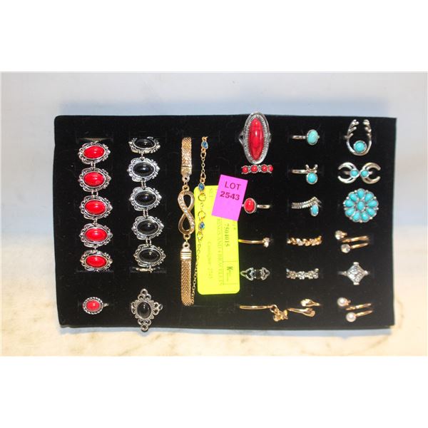 TRAY W/20 RINGS AND 4 BRACELETS SET