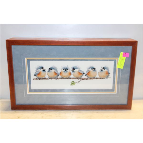 SHADOW BOX WITH NEEDLEPOINT BIRDS 12"X20"X4"