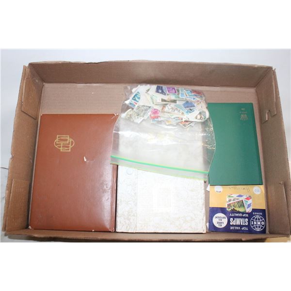 3 VTG STAMP ALBUMS WITH BAGS OF STAMPS