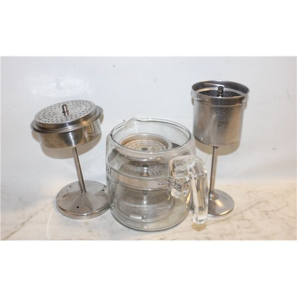 LOT GLASS PYREX CARAFE AND PERCOLATORS