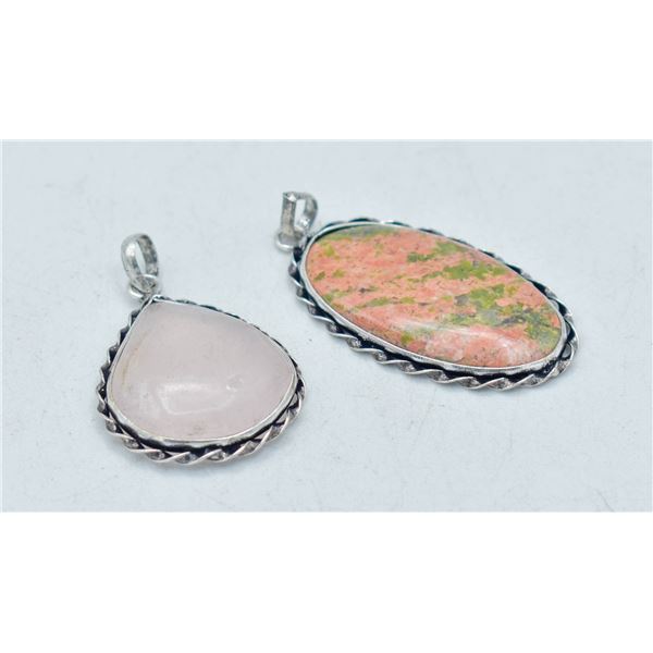 #235 NATURAL UNAKITE & ROSE QUARTZ PENDANT