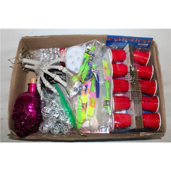 PARTY SUPPLIES INCLUDING LIGHTS + DISCO BALLS