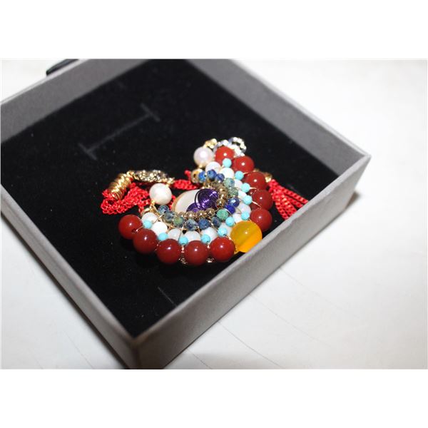 LUCENT PEARL GENUINE GEMS & PEARL BROOCH NEW