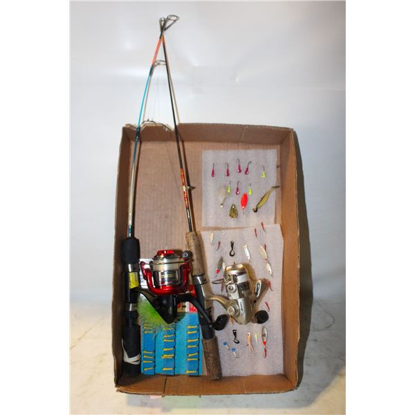 TRAY OF 2 ICE FISHING RODS AND JIGS