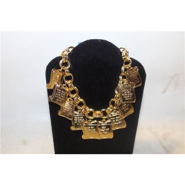 VTG 10 COMMANDMENTS GOLD-TONE CHARM BRACELET