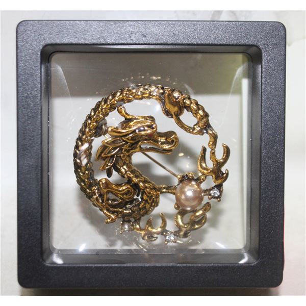 NEW DRAGON BROOCH WITH FAUX PEARL
