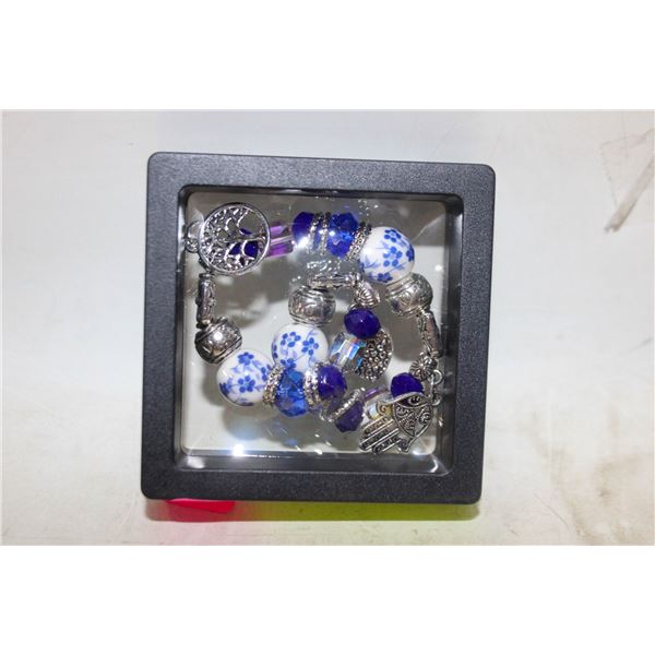 NEW STRETCH CHARM BRACELET BLUE TONES