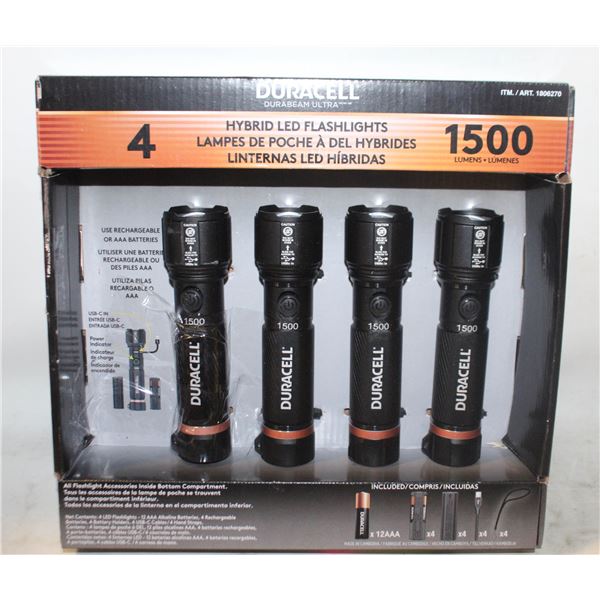 NEW DURACELL 1500 LUMENS HYBRID FLASHLIGHTS 4 PK