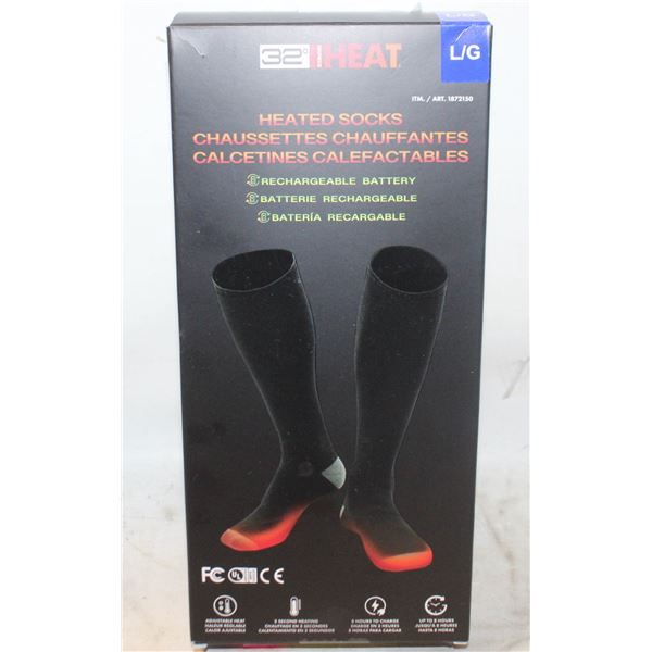 NEW 32 HEAT HEATED SOCKS, SIZE L, W/ RECHARGEABLE